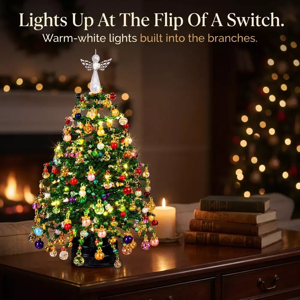 Classic Christmas beaded tree with colorful beads and a decorative angel topper
