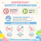 An informational safety card for a handmade product, featuring age suitability notes, a 'Handmade Product' section, and three 'Please Use with Care' icons with text warnings against stretching, poking with sharp objects, and squeezing or hitting roughly.