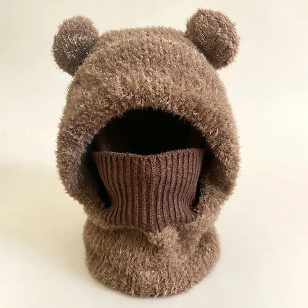 Coffee bear ear knit winter hat