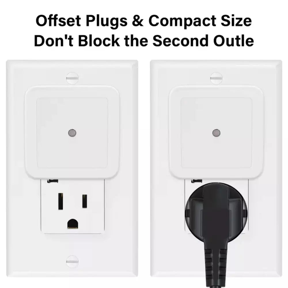 Compact plug-in LED night light fitted into a wall outlet