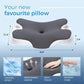 A dimension diagram of the pillow with length width and height measurements above four small feature icons for cooling breathability soft touch and memory foam