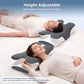 A man and a woman lie on two versions of the pillow to show the adjustable front to back height design