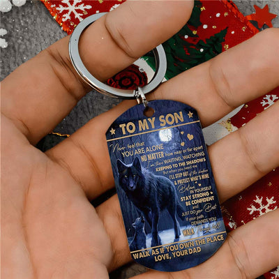 Dad To Son - Never Feel That You Are Alone - Wolf Multi Colors Personalized Keychain - A884