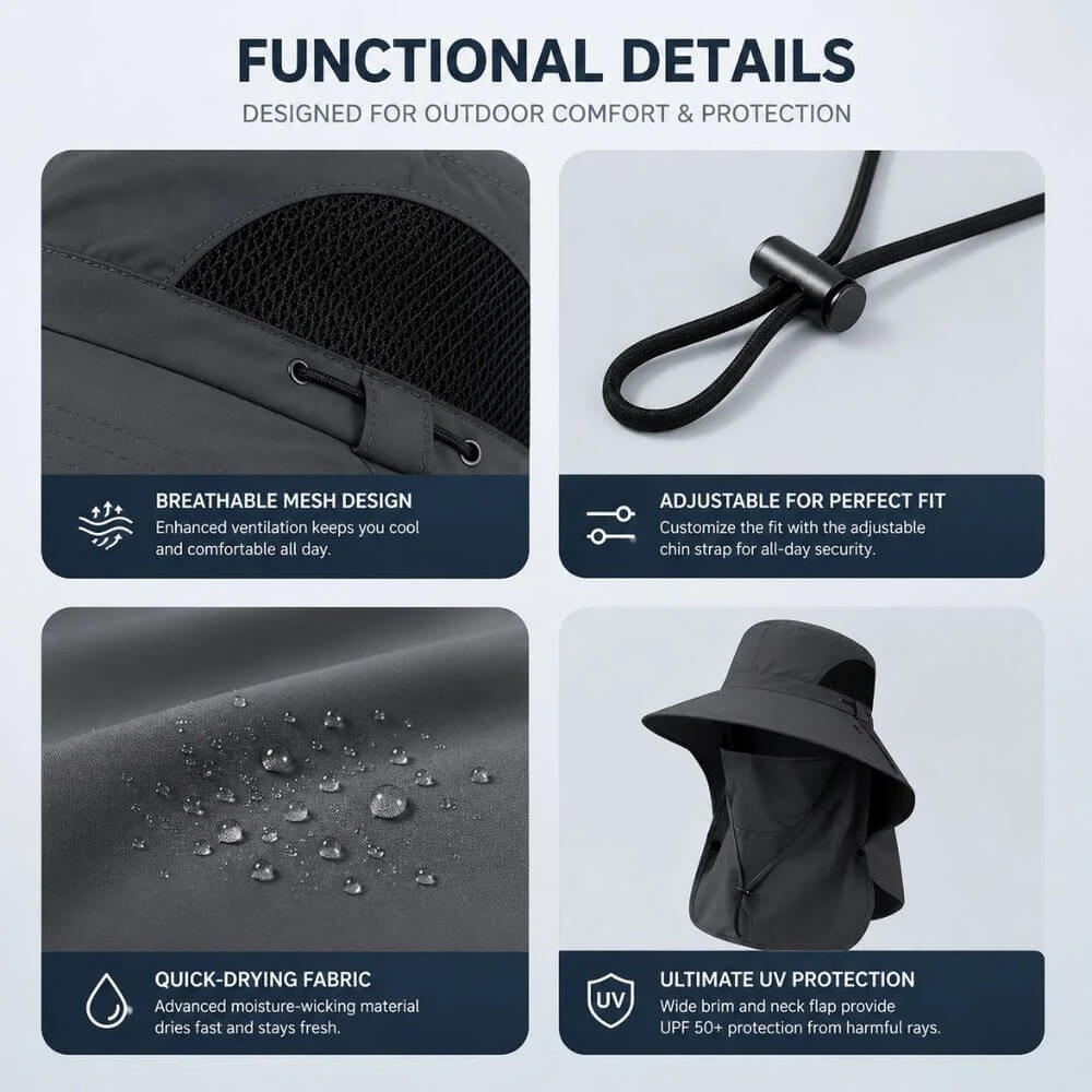 UPF 50+ Sun Protection Hat With Full Face & Neck Coverage