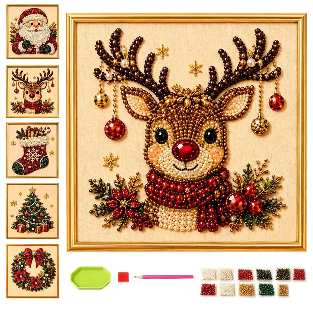 Christmas Pearl Diamond Art Kit – 3D Beaded DIY Holiday Decor