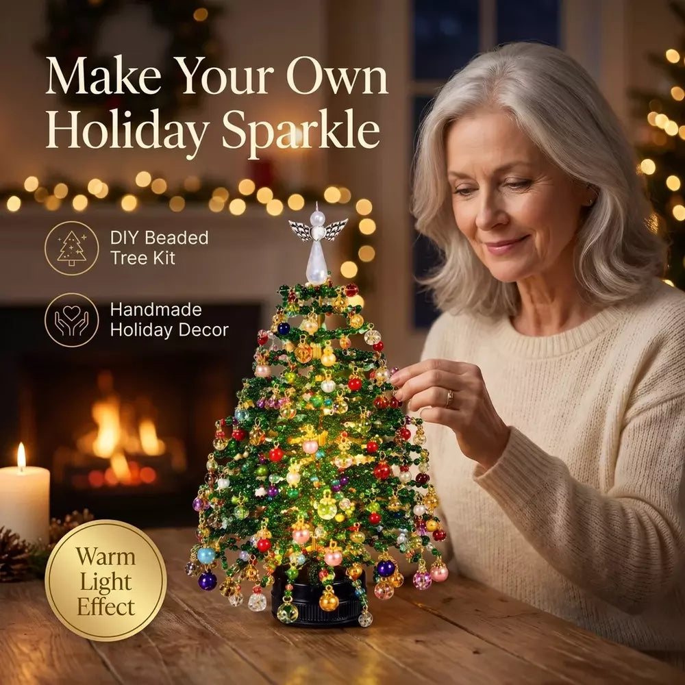 DIY beaded Christmas tree kit with decorative beads and light-up design