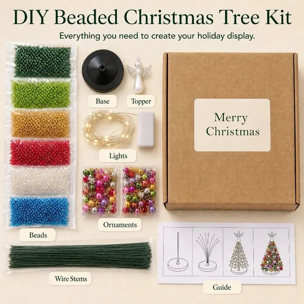 Crafting a beaded tree by threading beads onto pre-cut wires