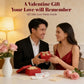 A romantic Valentine's Day gift scene with a man in a black suit presenting a red gift box with a gold ribbon to a woman in a burgundy dress. The text at the top reads 'A Valentine Gift Your Love will Remember' and '60 Little Love Notes Inside.