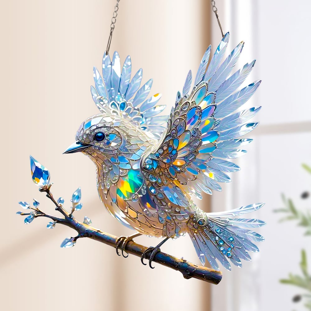Crystal Sky Bluebird Stained Art Ornament