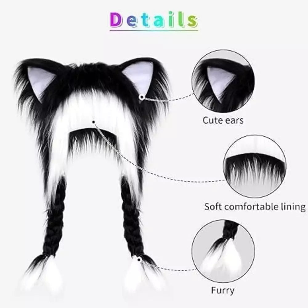 Close-up of the cat ear details on the plush hat