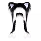 Black white fluffy plush hat with cute cat ears