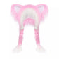 Pink white fluffy plush hat with cute cat ears