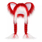 Red white fluffy plush hat with cute cat ears