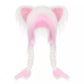 White pink fluffy plush hat with cute cat ears