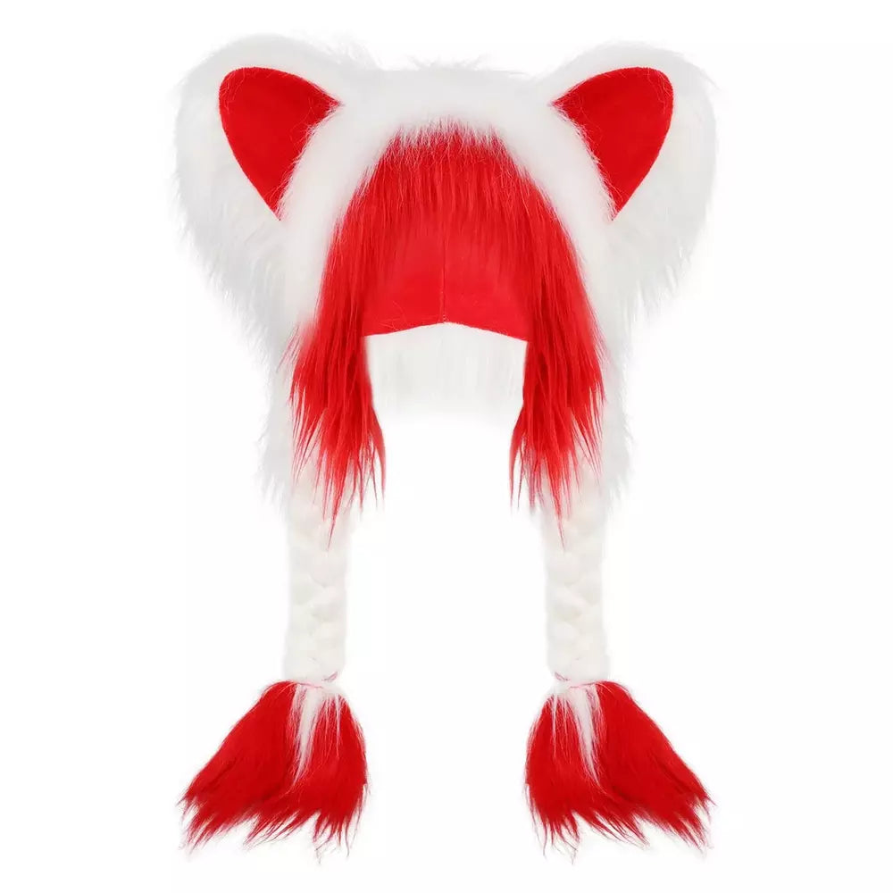 White red fluffy plush hat with cute cat ears