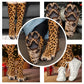 A four panel collage of leopard print cat paw socks showing detail being worn and paired with sneakers