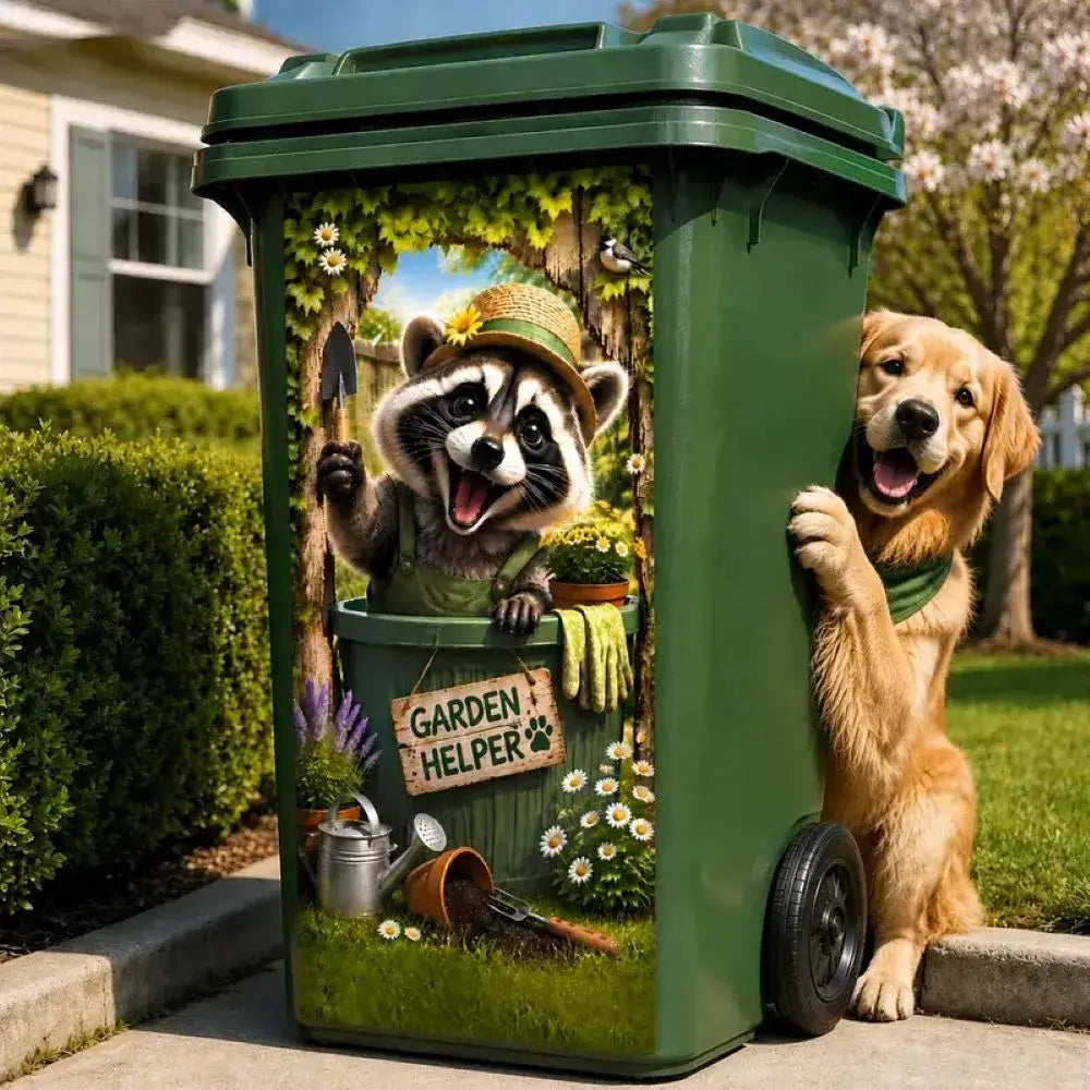 Creative Trash Can Sticker with Colourful Cartoon