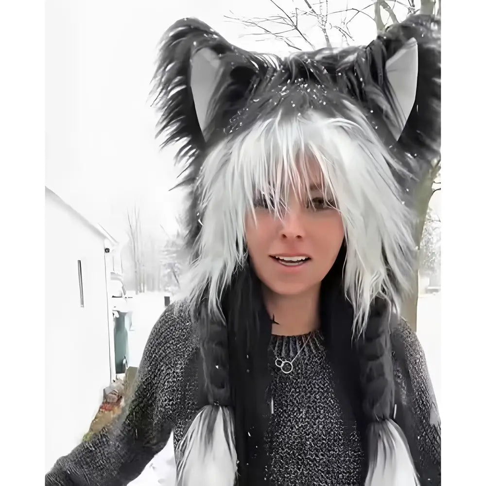 Front view of a fuzzy cat ear hat