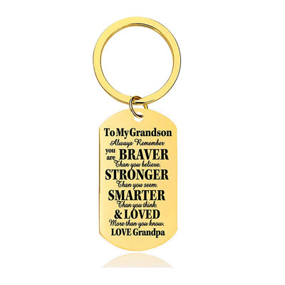 Grandpa To Grandson - Always Remember You Are Braver Than You Believe - Inspirational Keychain - A918