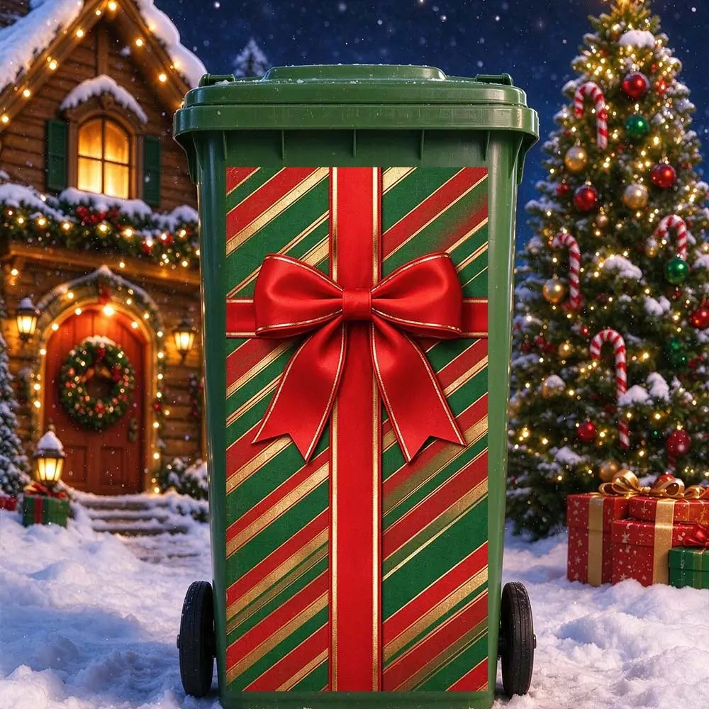 Gift wrapping trash can sticker for Christmas outdoor bin decoration