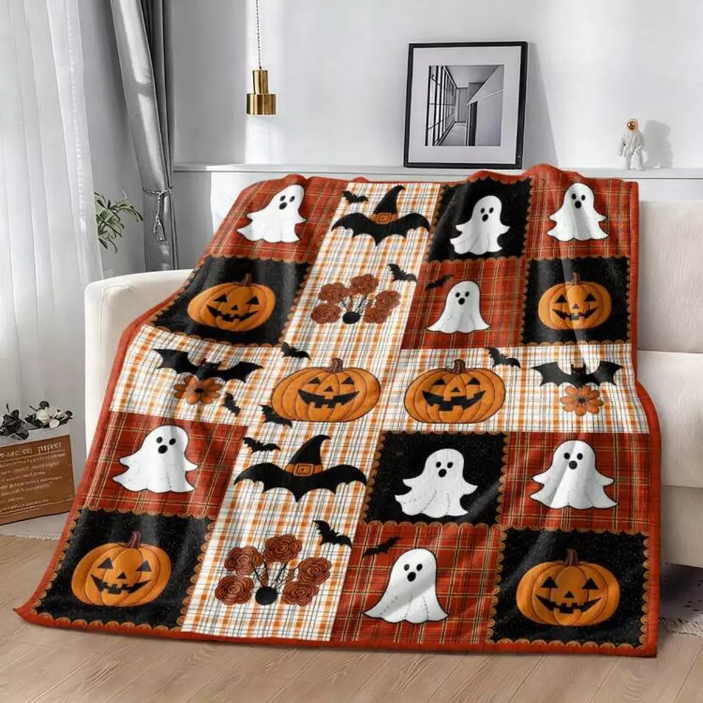 Soft Halloween flannel throw blanket with a seasonal design