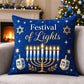 Hanukkah Decorative Pillow Covers – Blue & Gold Menorah Designs