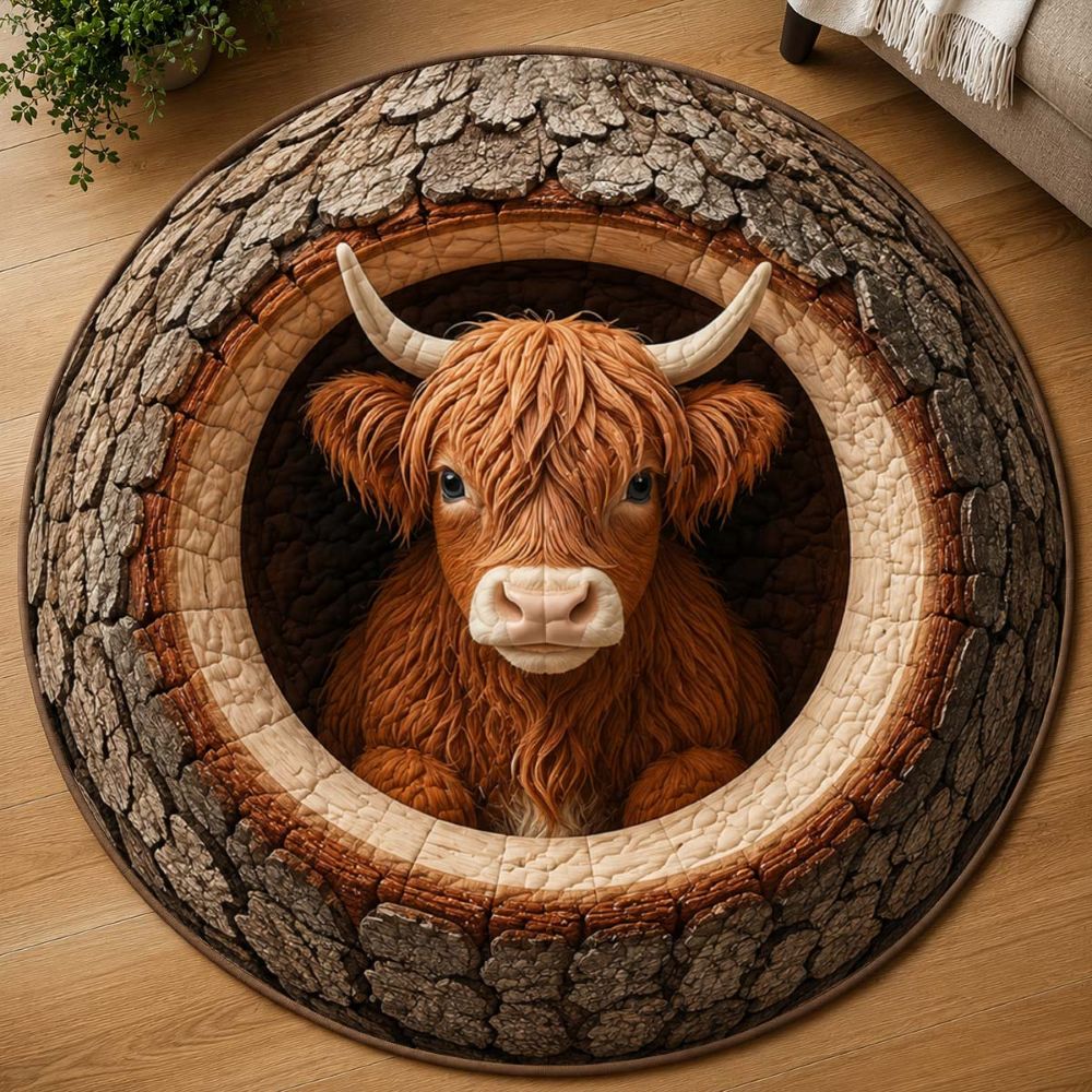 Highland Cow In The Hollow Round Rug - HR013
