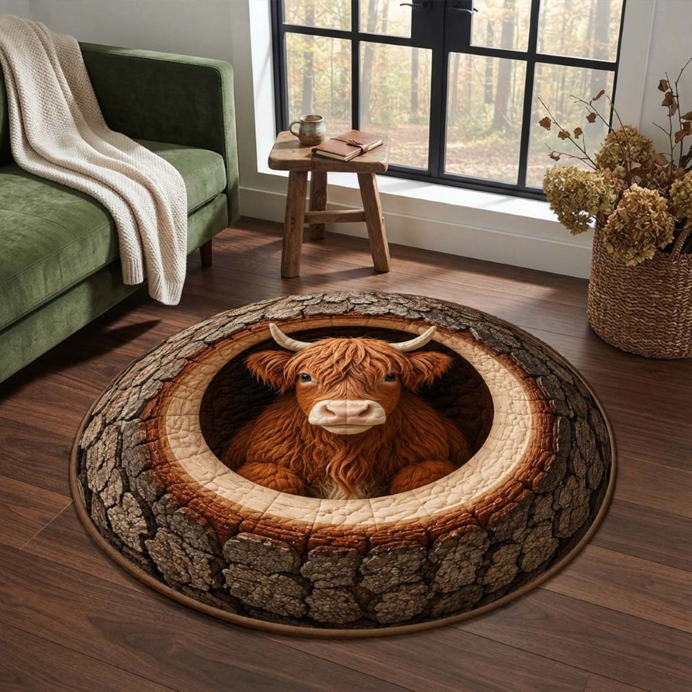 Highland Cow In The Hollow Round Rug - HR013