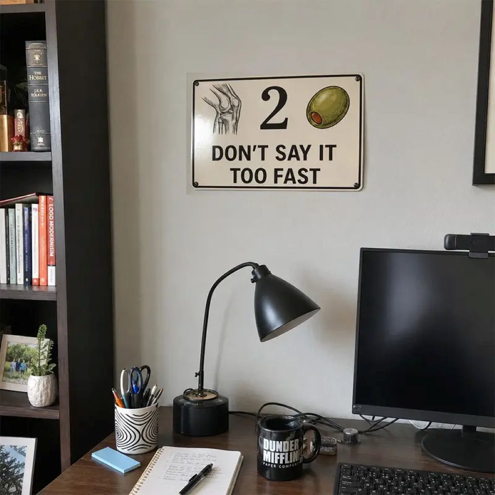 "Don’t Say It Too Fast" Metal Sign - Humor Rebus Joke Tin Plaque