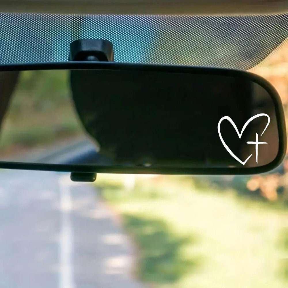 Heart & Cross Car Mirror Stickers – Car Rearview Mirror Decal
