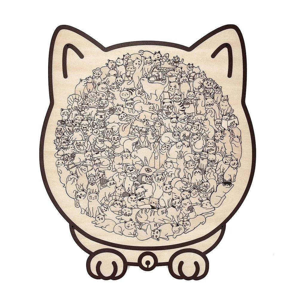 135-Piece Morandi-Colored Cat Shaped Wooden Jigsaw Puzzle