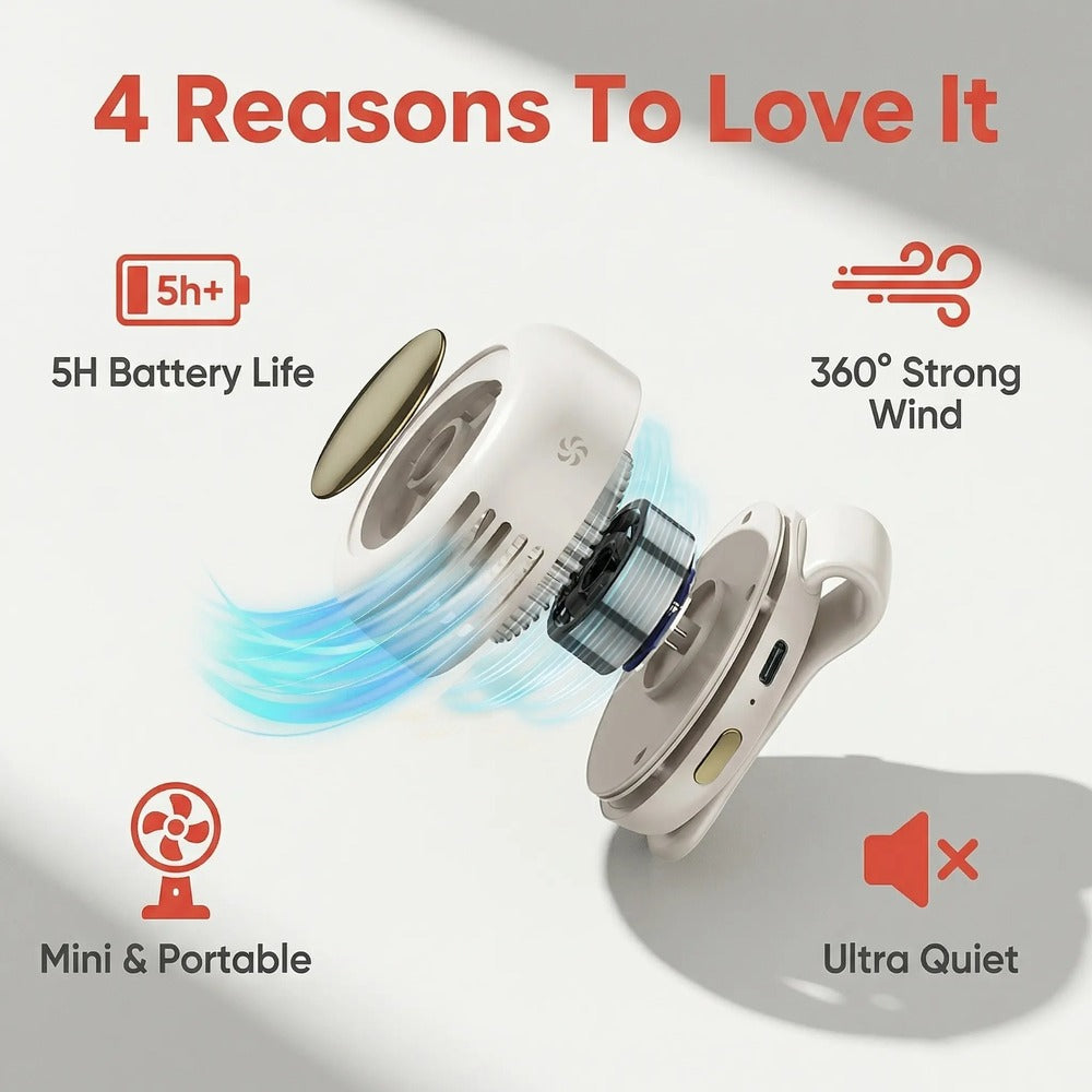 Mini Bladeless Fan – Rechargeable 360° Rotating Personal Cooler