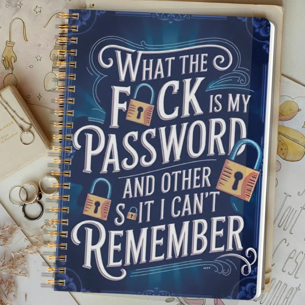 Funny Password Notebook - Spiral Bound with Lock Icons & Funny Security Phrases