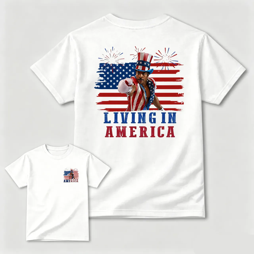 Apollo Creed Living In America July 4th Independence Day Graphic T-Shirt