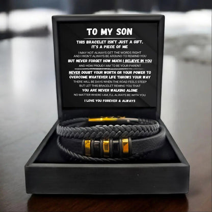 To My Son - Never Alone - Braided Bracelet Gift