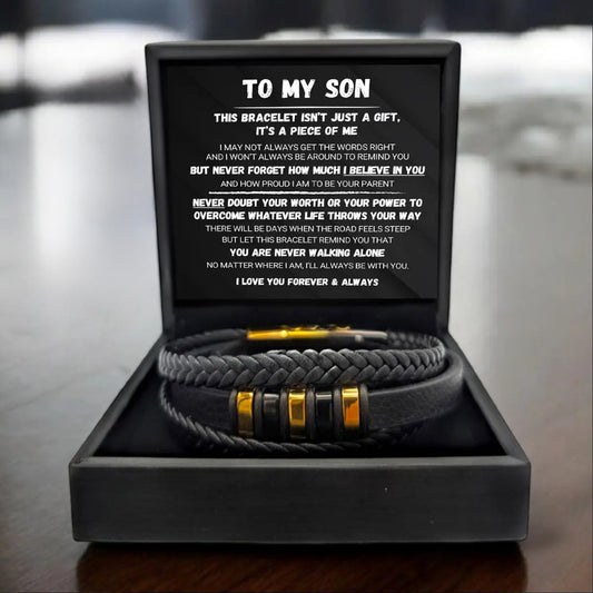 To My Son - Never Alone - Braided Bracelet Gift