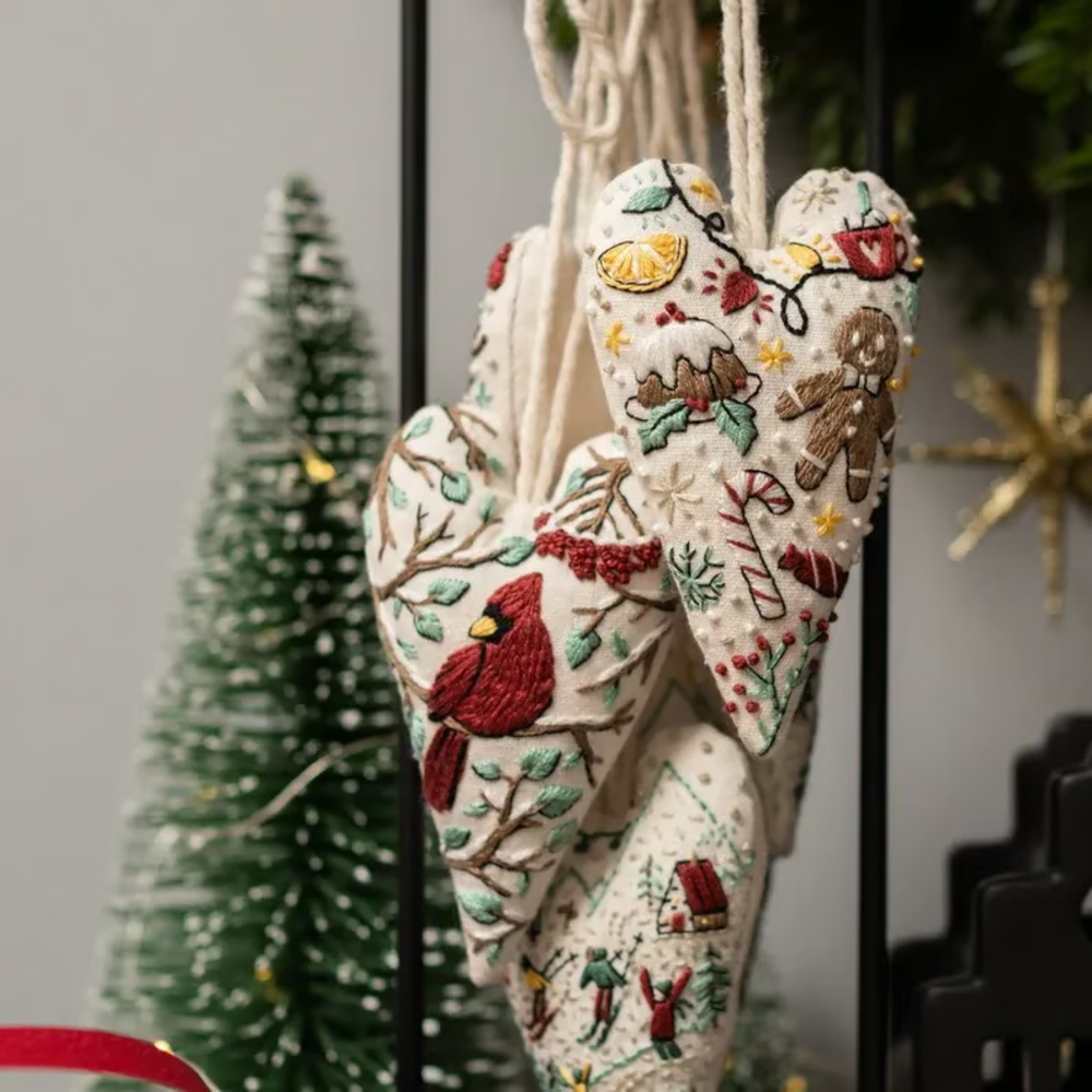 💖DIY Heart Shaped Hand Embroidered Christmas Finished product/DIY material kit