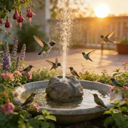 Solar Rock Bird Bath Fountains