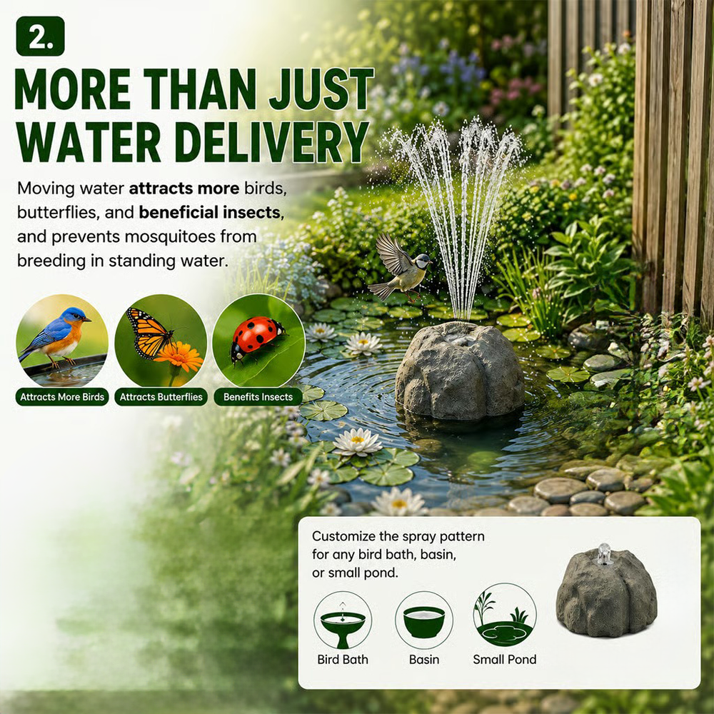 Solar Rock Bird Bath Fountains