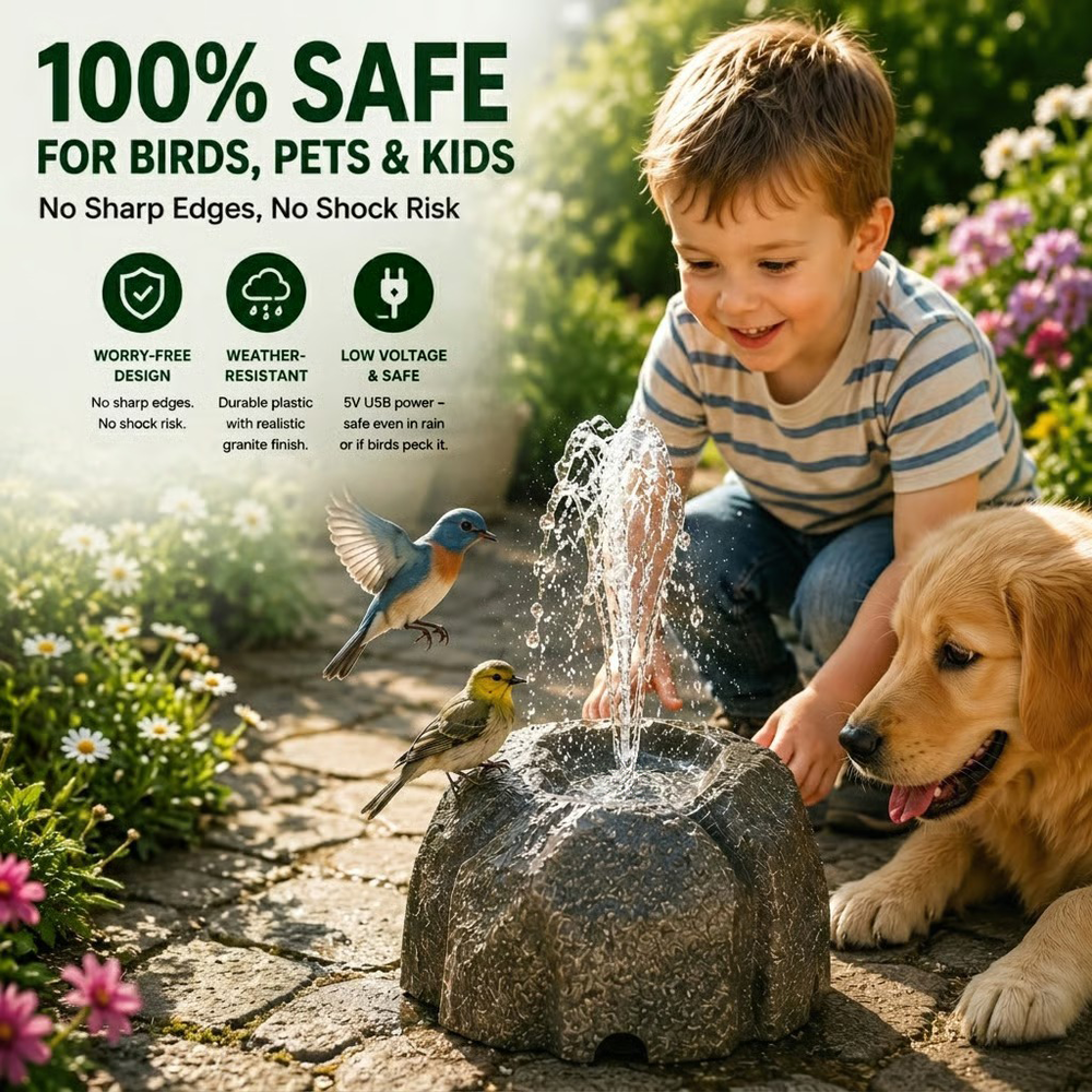Solar Rock Bird Bath Fountains