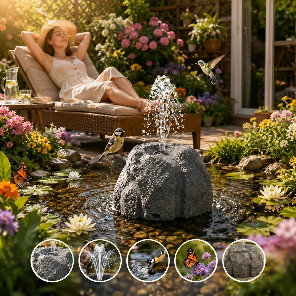 Solar Rock Bird Bath Fountains