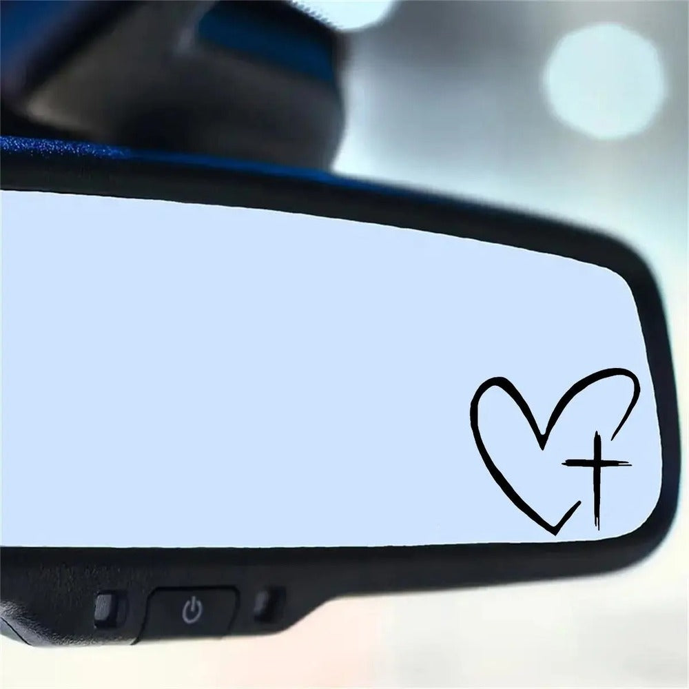 Heart & Cross Car Mirror Stickers – Car Rearview Mirror Decal
