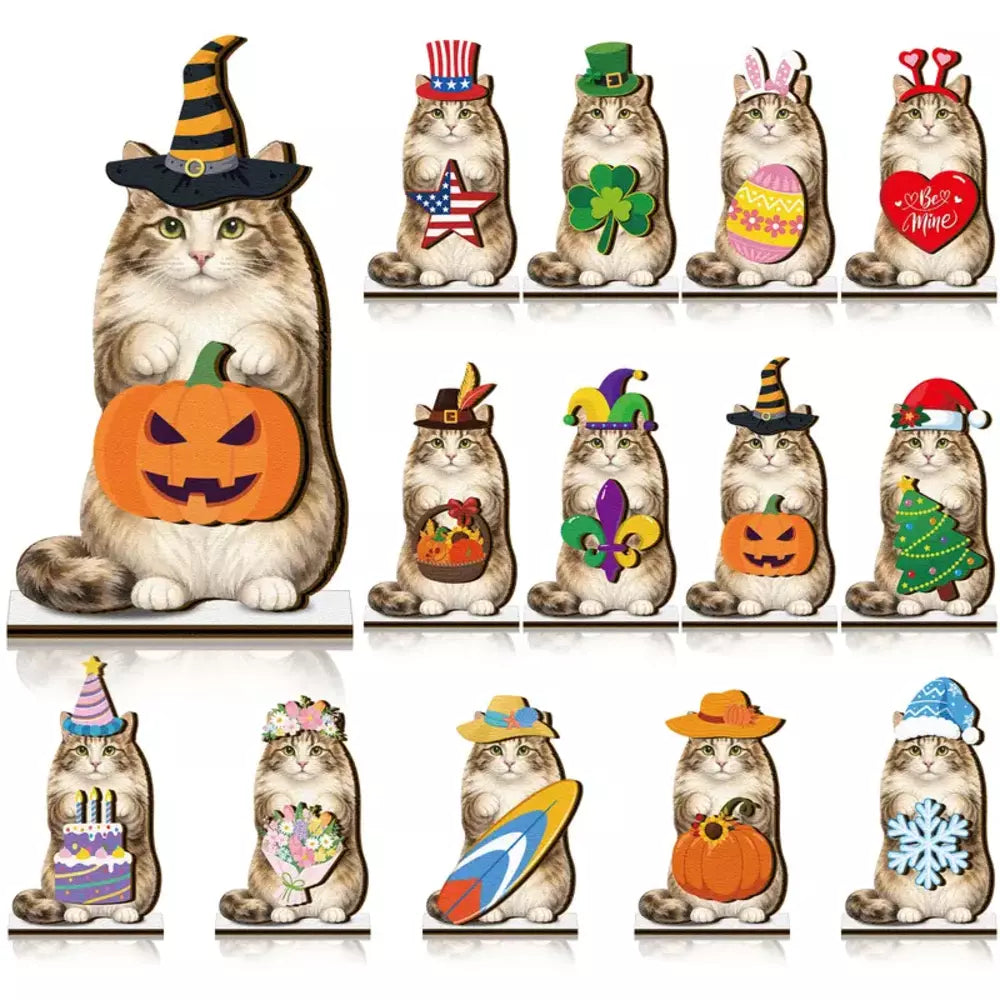Cute animal wooden holiday decor with interchangeable accessories