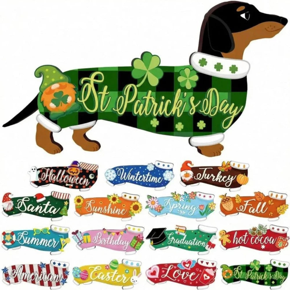 Interchangeable animal wooden decor set with seasonal magnetic pieces