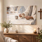 Christian canvas wall art displayed above a console table in a living room