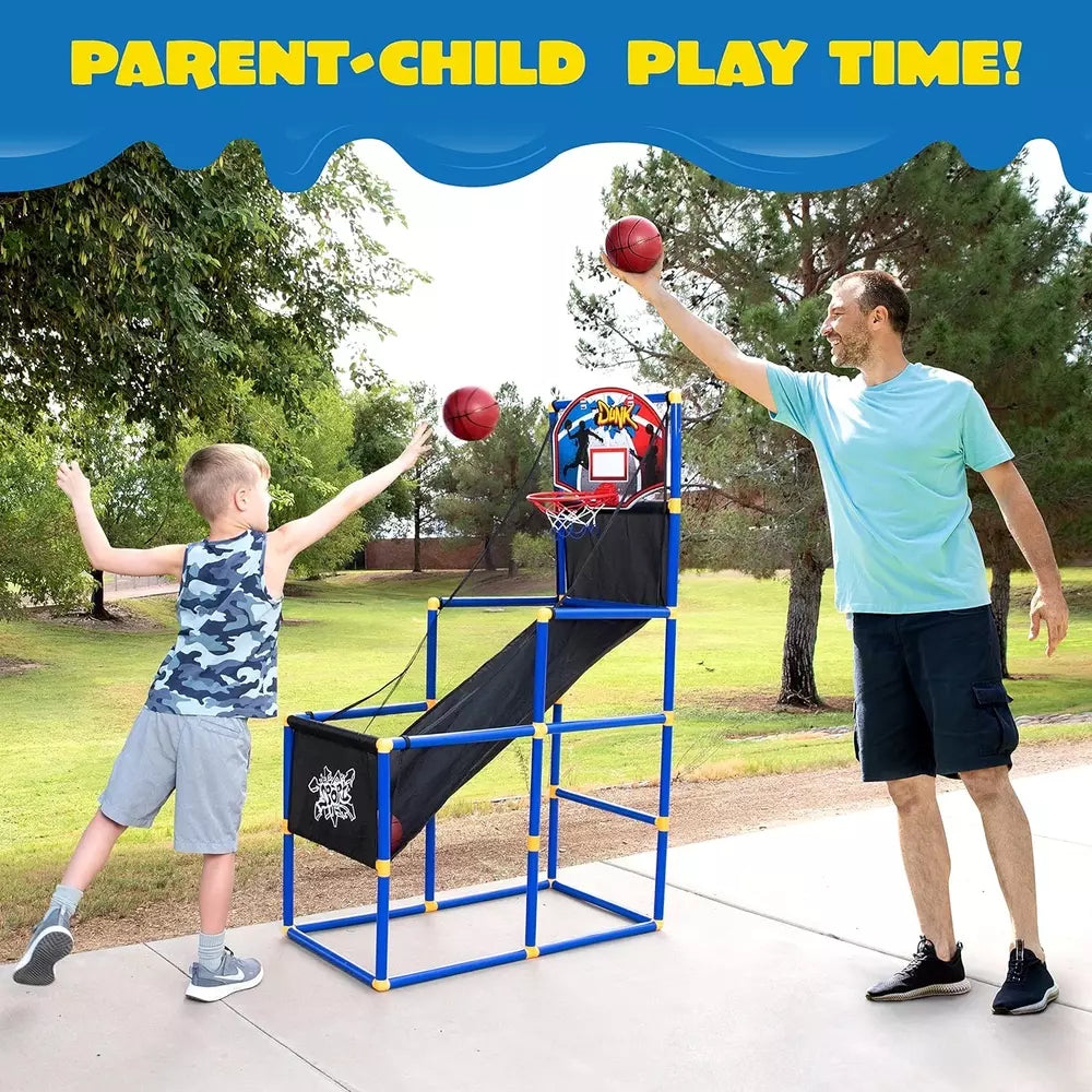 Basketball hoop set arranged for outdoor play