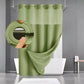 Leaf green waffle shower curtain with a textured fabric design