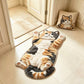 Floor rug printed with a realistic image of a lying tabby cat