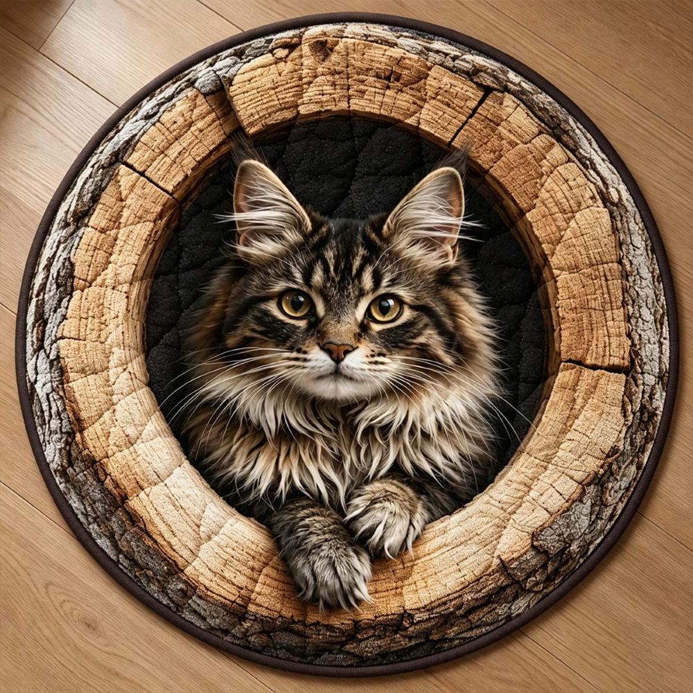 Maine Coon Cat In The Hollow Round Rug - HR009