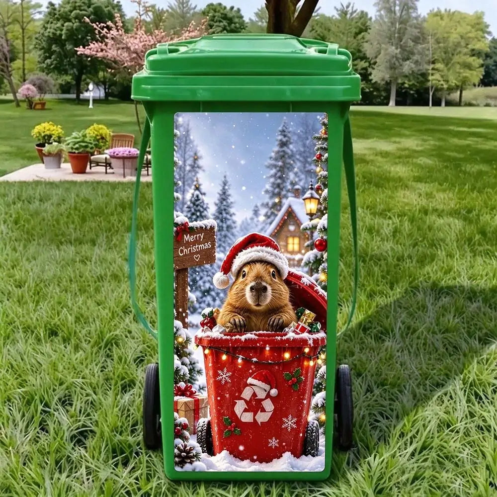 Marmot trash can sticker for Christmas outdoor bin decoration